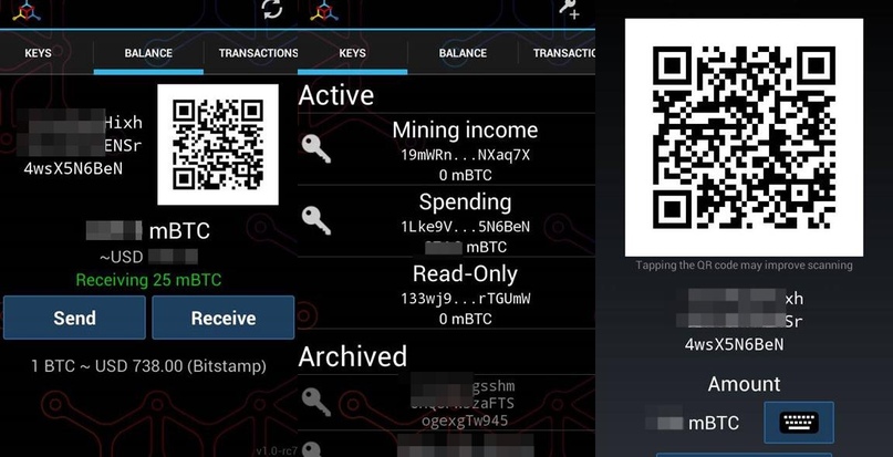 Android-кошелек MyCelium Bitcoin Wallet