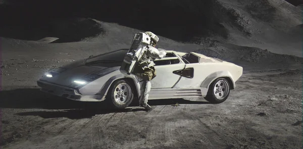 Машина и человек в космосе после покупки крипты